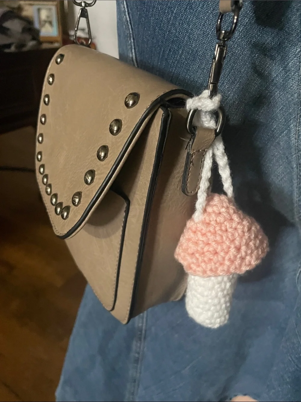 Handmade Pink and White mushroom Crochet chapstick Holder for Kids